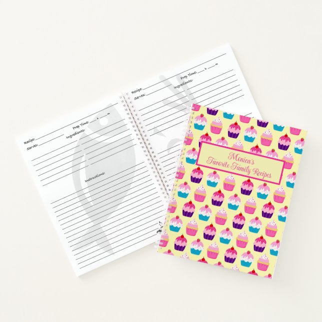 Colourful Yummy Cupcakes Pattern on Yellow Noteboo Notebook (Inside)
