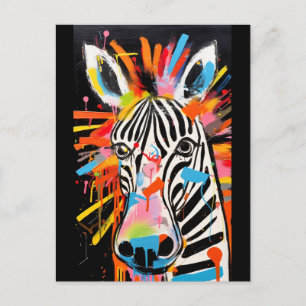 Colourful Zebra Graffiti Postcard