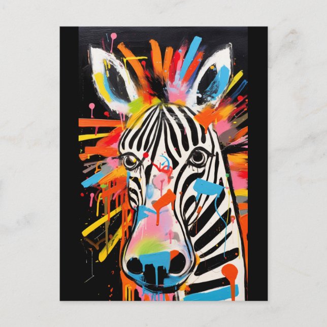 Colourful Zebra Graffiti Postcard (Front)