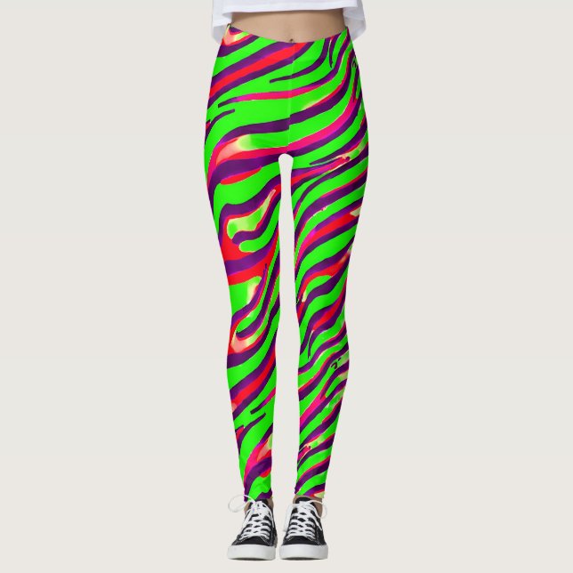 Colourful Zebra Print Stripe Abstract Pattern Leggings (Front)