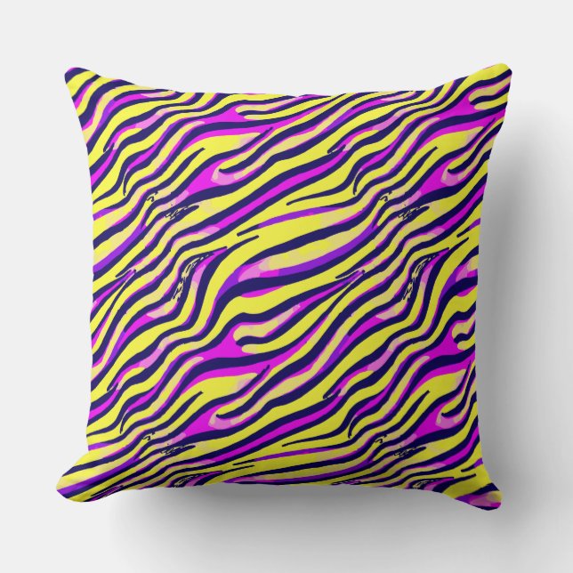 Colourful Zebra Print Stripe Abstract Pattern Throw Pillow (Front)