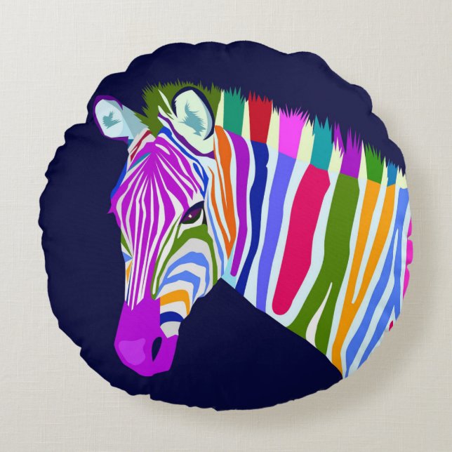 Colourful Zebra Round Pillow (Front)