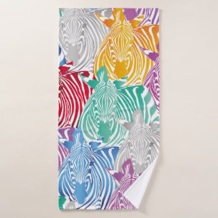 Colourful zebra seamless pattern. Wild animal text Bath Towel