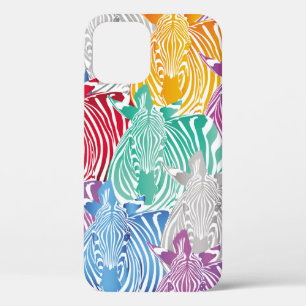 Colourful zebra seamless pattern. Wild animal text iPhone 12 Case