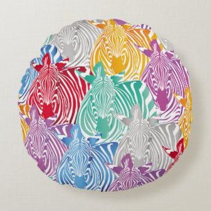 Colourful zebra seamless pattern. Wild animal text Round Pillow