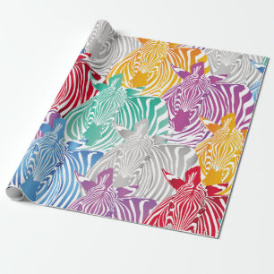 Colourful zebra seamless pattern. Wild animal text Wrapping Paper