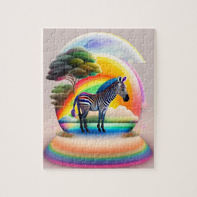 Colourful Zebra With Rainbow Colours, Zebra Jigsaw Puzzle (Vertical)