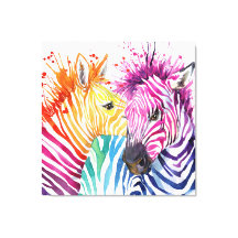 Colourful Zebras Large watercolor Art Canvas Print