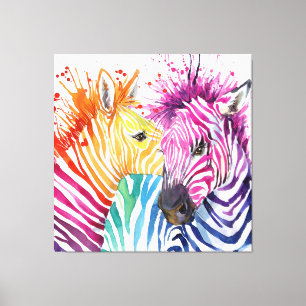 Colourful Zebras Large watercolor Art Canvas Print