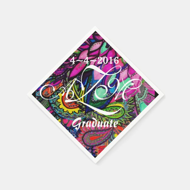 Colourful Zen Tangle Monogram Napkins (Corner)