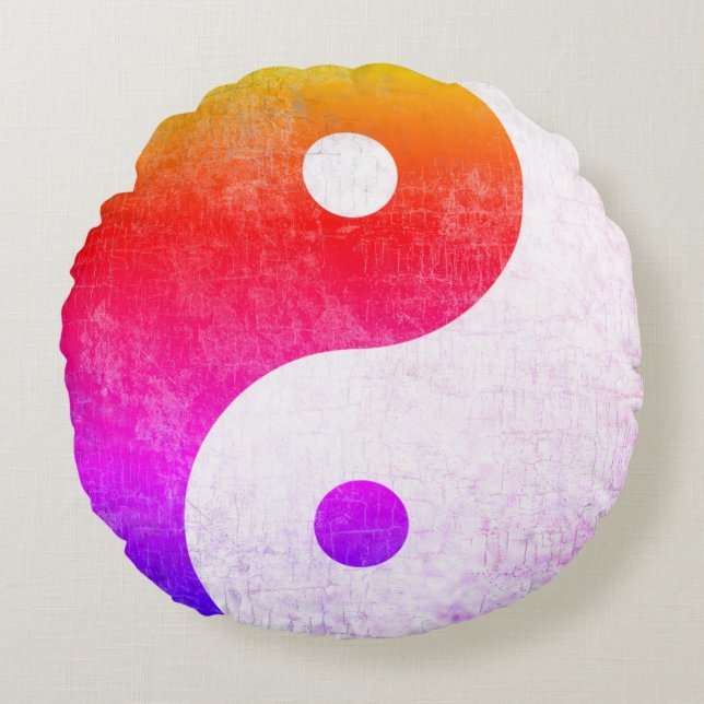 colourful zen yin-yang symbol round pillow (Front)