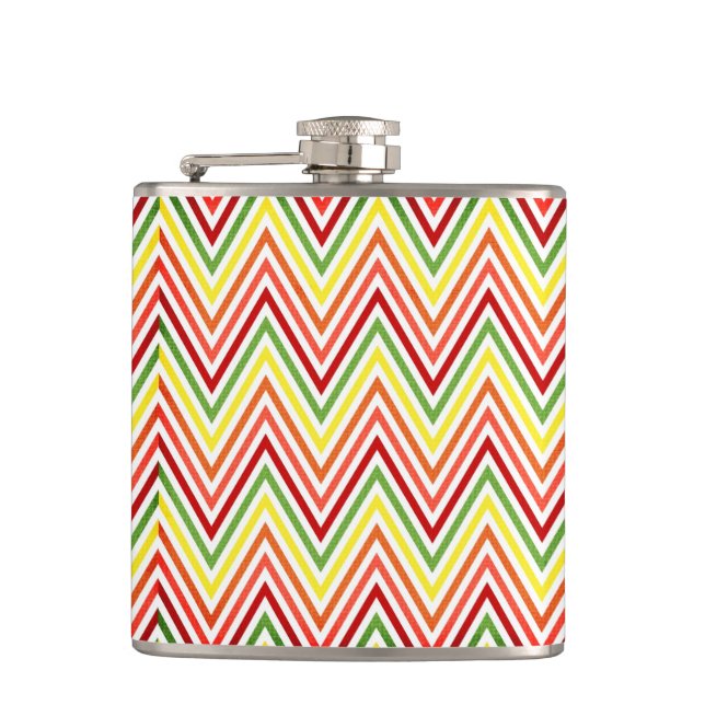 Colourful Zigzag Chevron Pattern Hip Flask (Front)