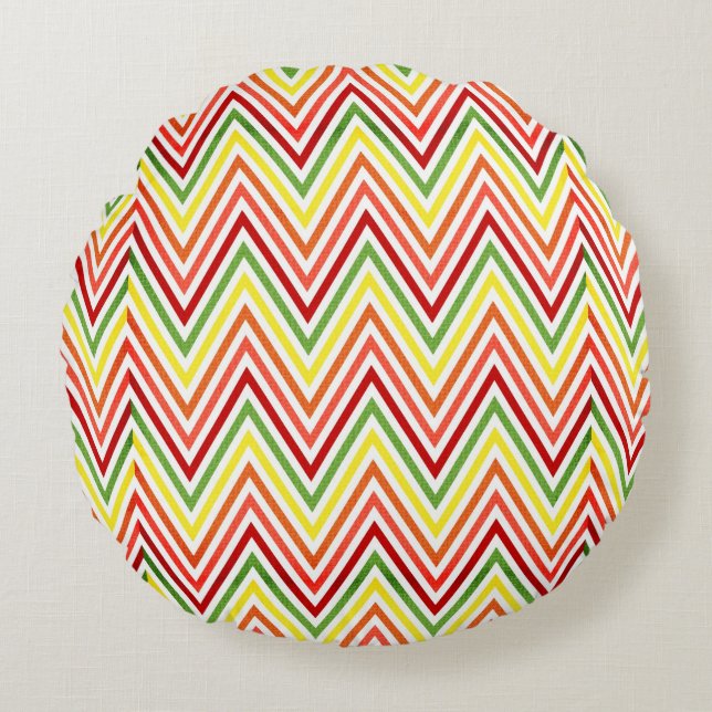 Colourful Zigzag Chevron Pattern Round Pillow (Front)