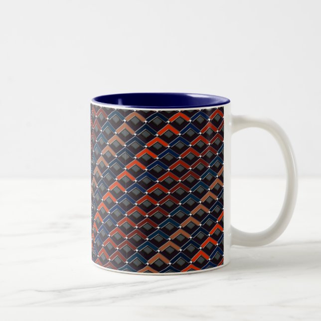 Colourful zigzag Karo-steps Two-Tone Coffee Mug (Right)