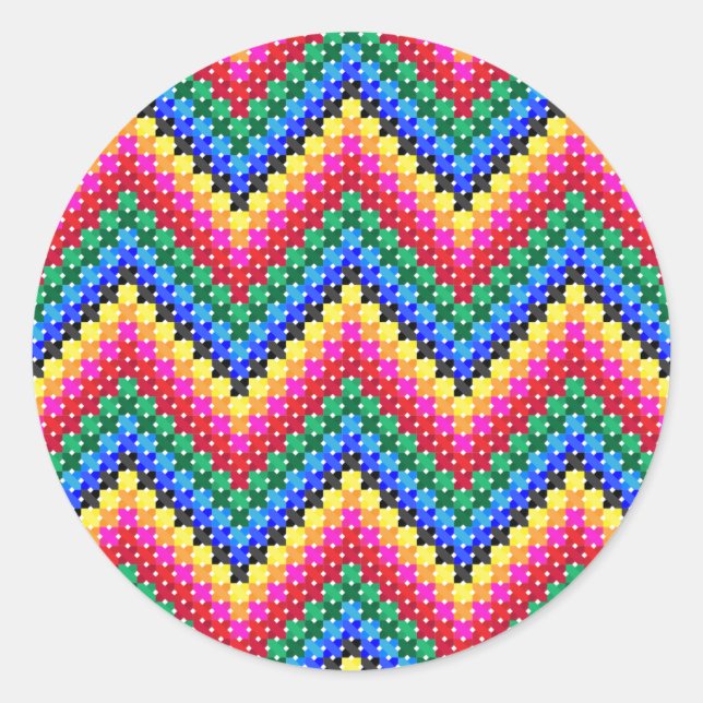 Colourful zigzag pattern classic round sticker (Front)