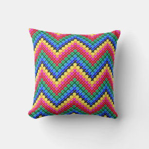 Colourful zigzag pattern throw pillow