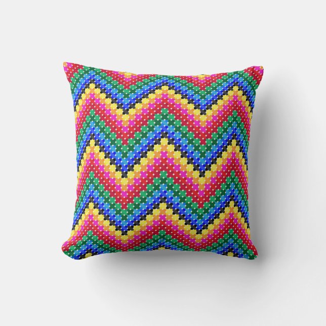 Colourful zigzag pattern throw pillow (Front)