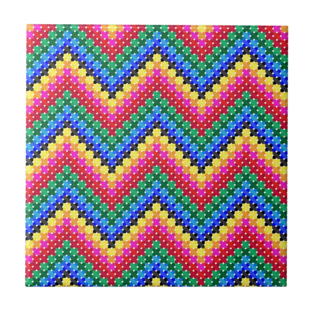 Colourful zigzag pattern tile (Front)