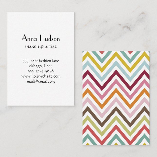 Colourful Zigzag, Rainbow Zigzag, Colourful Chevro Business Card (Front/Back)