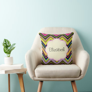 Colourful Zigzag, Rainbow Zigzag, Your Name Throw Pillow