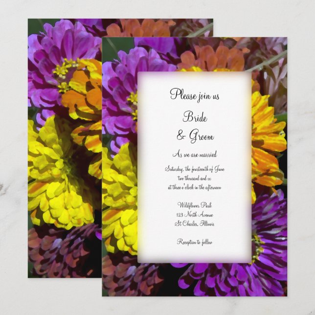 Colourful Zinnia Flowers Wedding Invitation (Front/Back)