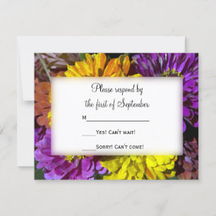 Colourful Zinnia Flowers Wedding RSVP Card
