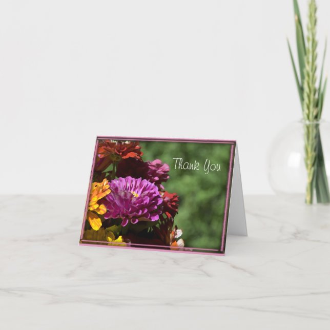 Colourful Zinnia Flowers Wedding Thank You (Front)