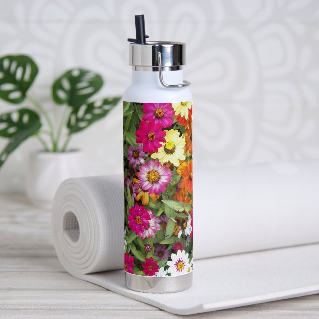 Colourful Zinnia Garden Floral Water Bottle (Yoga)