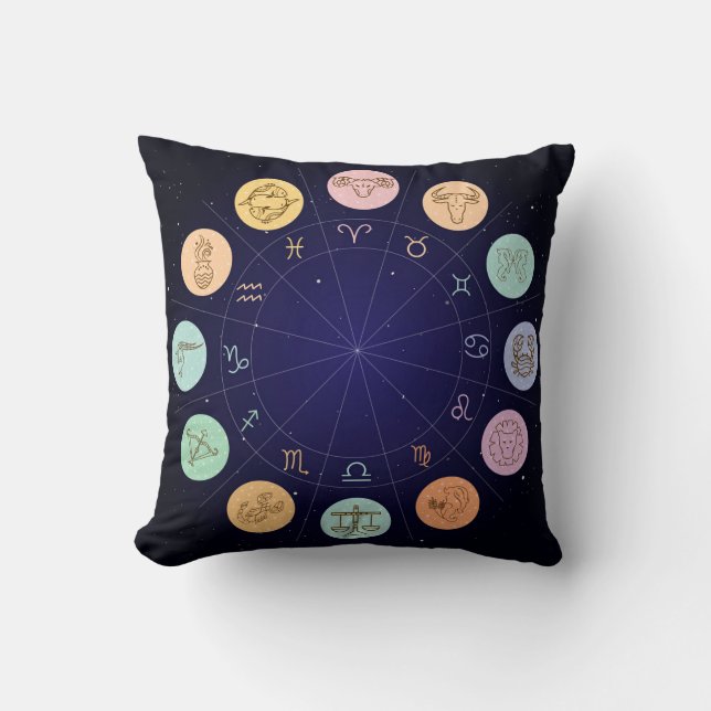 Colourful Zodiac Throw Pillow (Front)