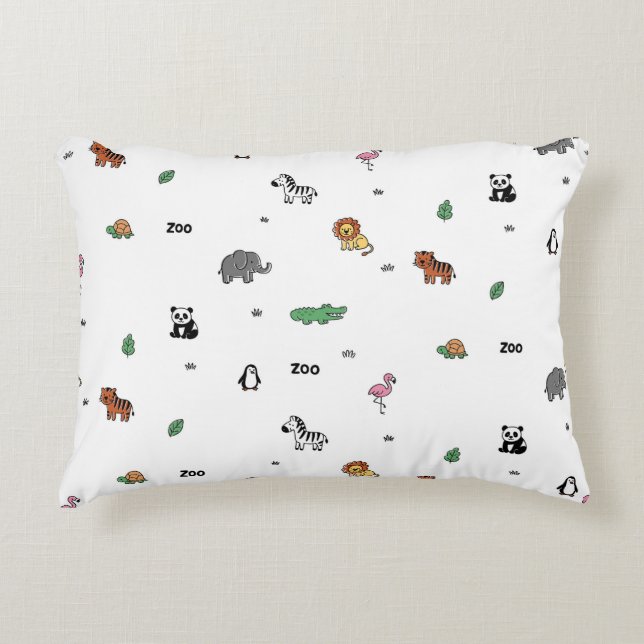 Colourful Zoo Animal Fun Accent Pillow (Front)