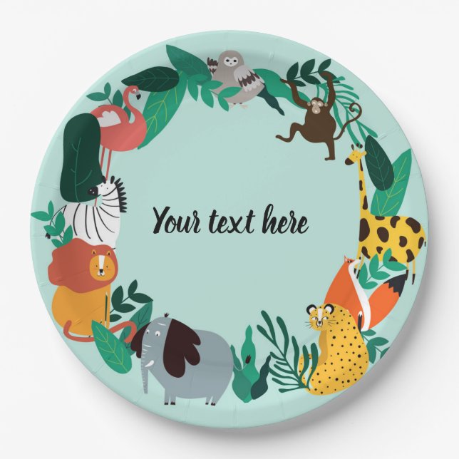 Colourful Zoo Animals Template Paper Plate (Front)