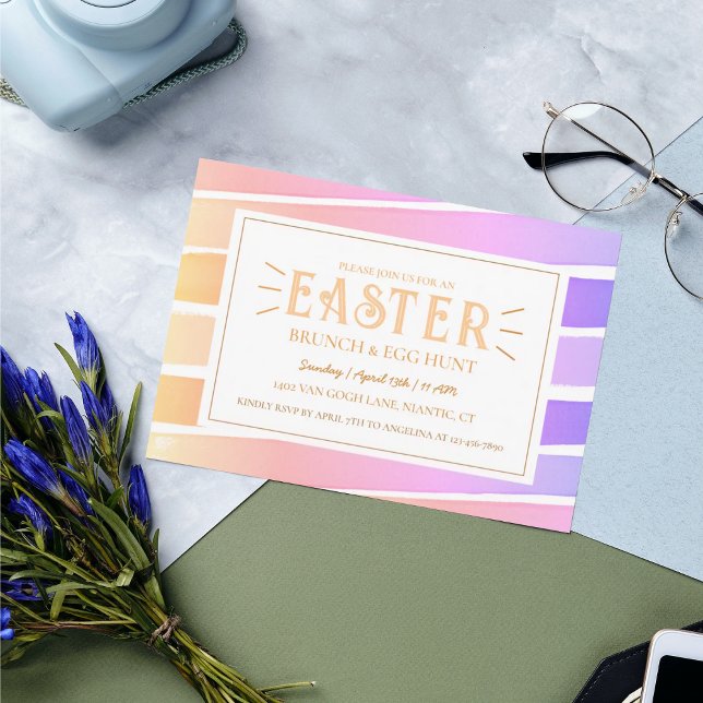 Colourfully Bright Pastel Stripe Easter Egg Hunt Invitation (Creator Uploaded)