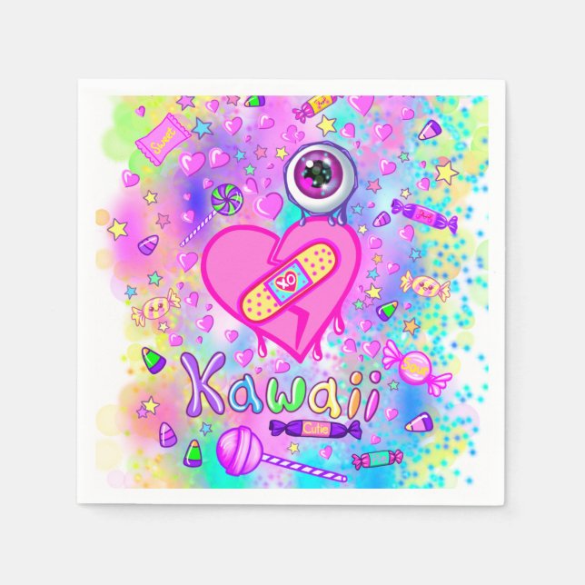 Colourfully Cute I Love Kawaii Party Paper Napkins (Front)