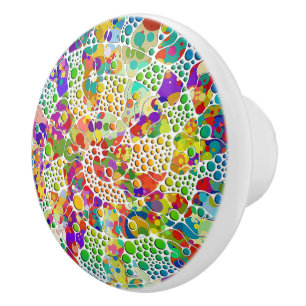 Colourfully Dots Spirals Hand Painting 2 Ceramic Knob