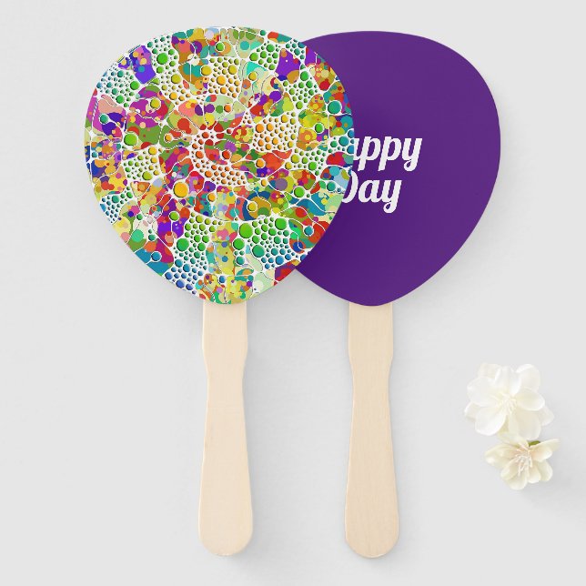 Colourfully Dots Spirals Hand Painting 2 Fan (Front and Back)