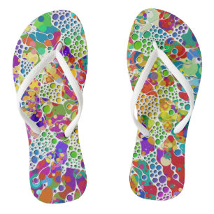 Colourfully Dots Spirals Hand Painting 2 Flip Flops
