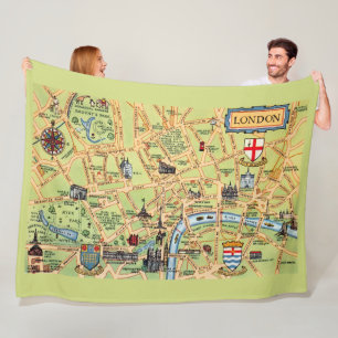Colourfully Illustrated Map of London  Fleece Blanket