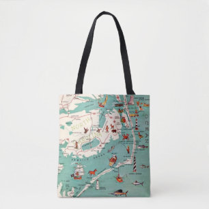 Colourfully Illustrated Outer Banks Map Tote Bag