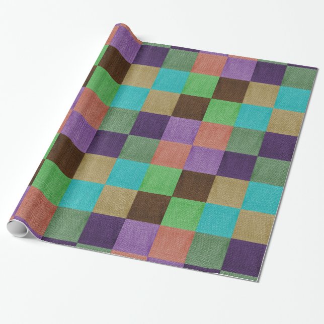Colourfully Textured Textile Squares Gift Wrap (Unrolled)