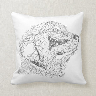 Colouring Art of Golden Retriever Dog Throw Pillow