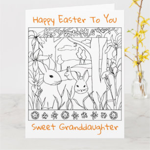 Colouring Book Easter Card Granddaughter Rabbits