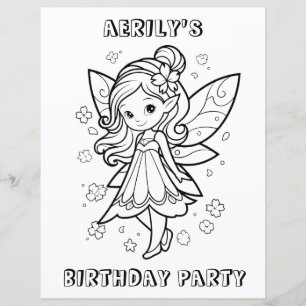 Colouring book fairy birthday party activity page 
