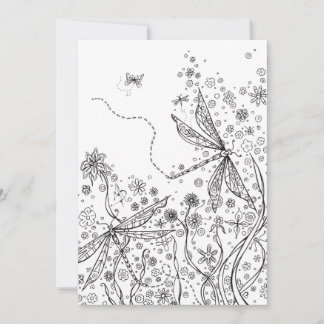 Colouring Card Whimsical Fantasy Dragonfly Art