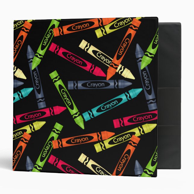 Colouring Crayons on Black Background Binder (Front/Inside)