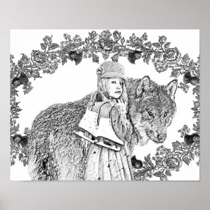 Colouring Grayscale Little Red Riding Hood Art     Poster