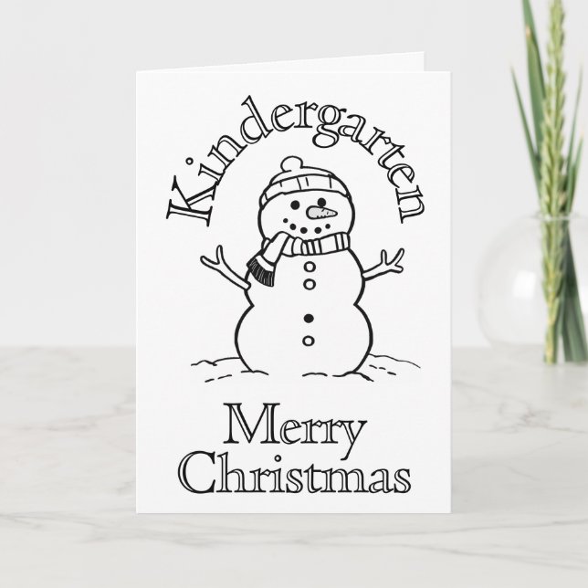 Colouring In Snowman Kindergarten Kids Activity  Holiday Card (Front)