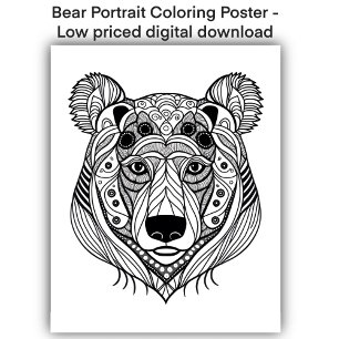 Colouring Page - Bear Portrait, Colour Your Own Poster