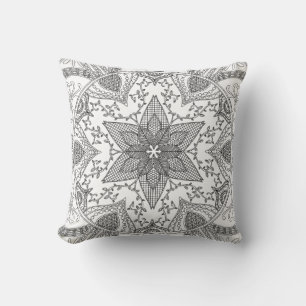 Colouring Page Black and White Mandala Throw Pillow