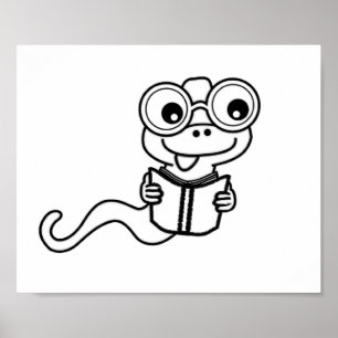 Colouring page book worm poster
