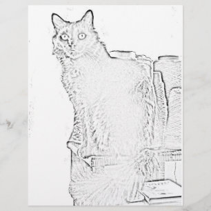 Colouring Page - Cat with Spools of Yarn